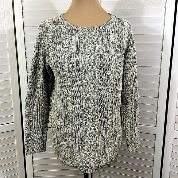 J Jill Sweater Size Small Y2K Cable Knit Gray & Green - Picture 2 of 10